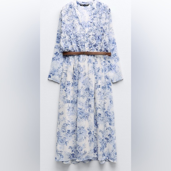 Belted Ruffle Printed Dress - Picture 3 of 5